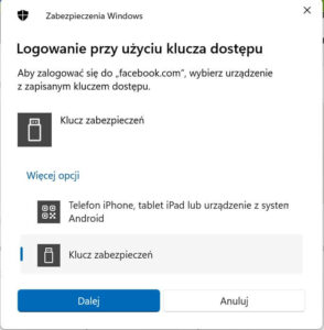 klucz bezpieczeństwa logowanie facebook