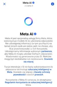 Ekran informacyjny Meta AI w Messengerze...