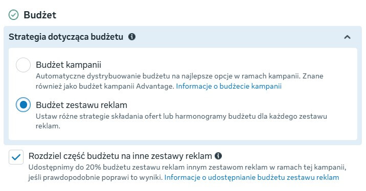 rozdzielanie budżetu reklam komunikat