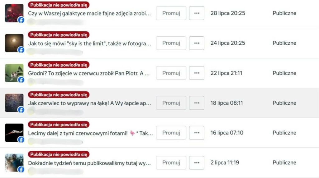 zaplanowany post na Facebooku się nie opublikował screen z business suite