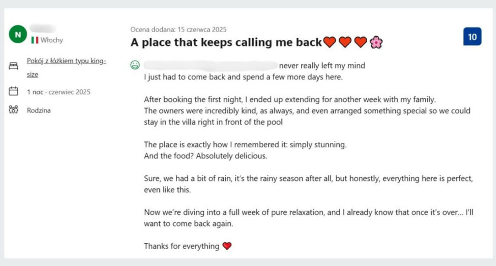 Fałszywa opinia na Booking.com 