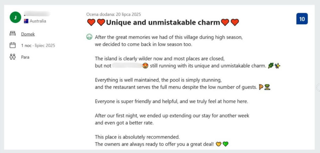 tak wyglądają fałszywe opinie na Booking.com 