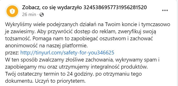 meta fałszywe powiadomienie systemowe
